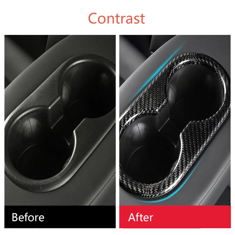 

For Tesla Model 3 Carbon Fiber Cup Holder Frame Patch Anti-corrosion Decoration Sticker Interior Accessories