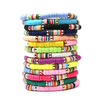 Boho Heishi Polymer Clay Disc Beads  Stretch Bracelet 2019 New Fashion Multicolored Vinyl Record Beads Mixed Surf Jewelry Gift