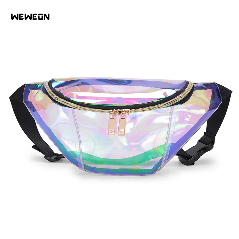 

Holographic Waist Bags Women's Laser Silver Fanny Pack Female Belt Bag Black Geometric Waist Packs Laser Chest Phone Pouch