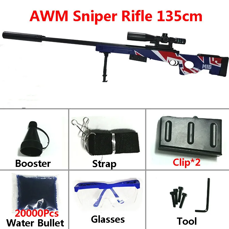 

Toy Guns AWM Sniper Rifle Gun 135cm Long Safe Water Bullet Games Shooting Silence Weapon Soft Outdoor Arms for Players Gift