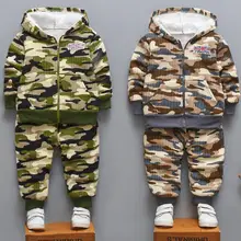 Осень-зима, теплые камуфляжные комплекты одежды с капюшоном для маленьких мальчиков и девочек, пальто+ штаны, детская военная форма, костюмы, наряды