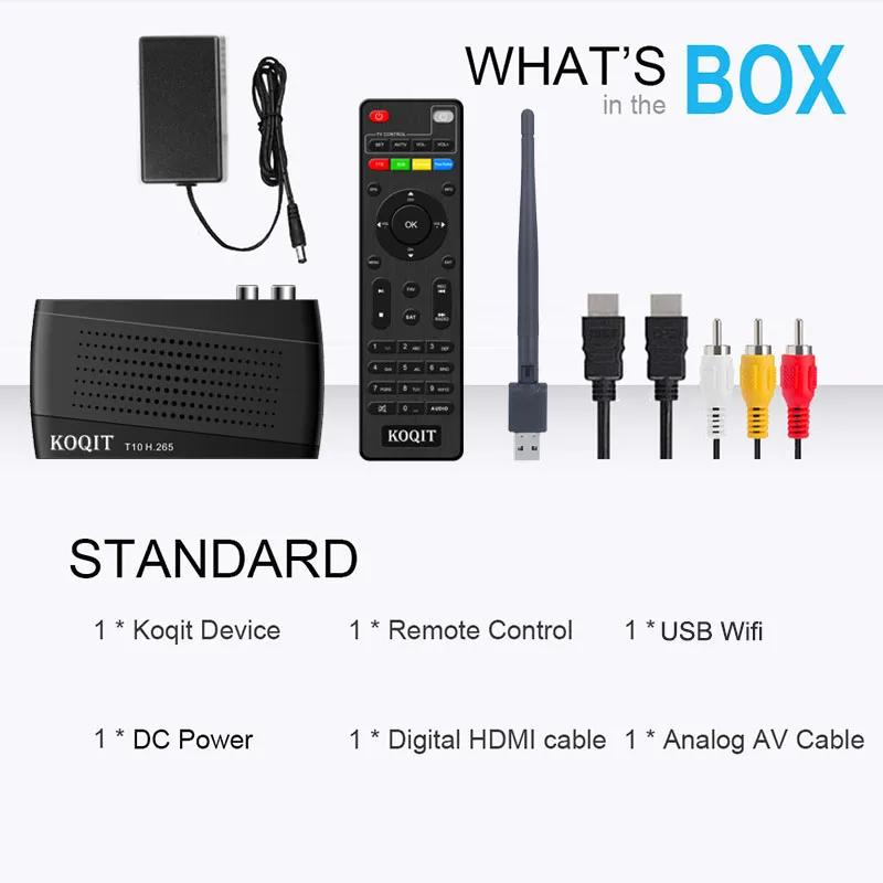 Koqit T10 Free DVB T2 Tuner DVBC H.265 HEVC Main 10 2in1 Remote DVBT2  Decoder Digital Europe DVB-T2 MeeCast TV Stick SET-TOP Box