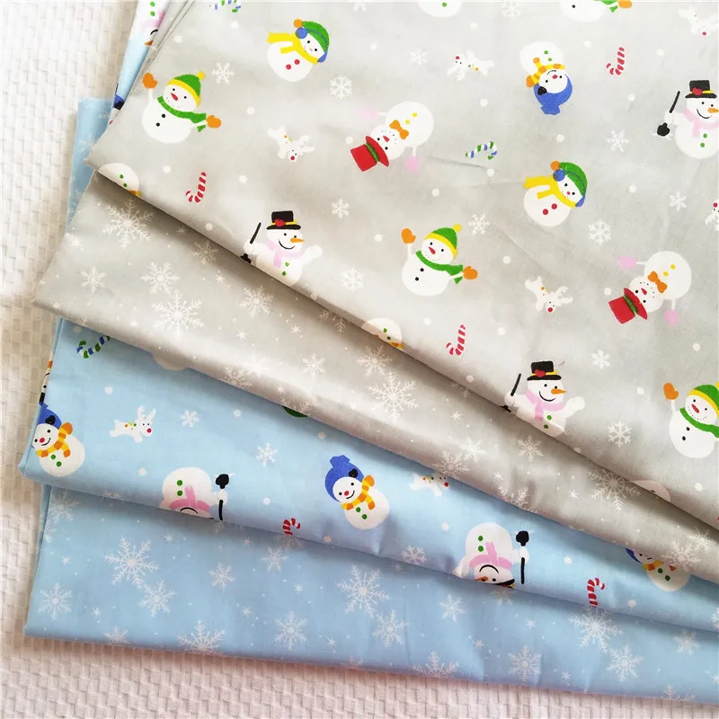 Натуральный хлопок печатных саржа хлопковая ткань Рождество маленький снеговик с милым мультипликационным принтом детская одежда Пижама ручной работы, детского постельного белья, ткань