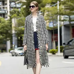SEQINYY Свободный плащ 2020 осень зима новый модный дизайн женская Высококачественная твидовая длинная куртка с поясом элегантная