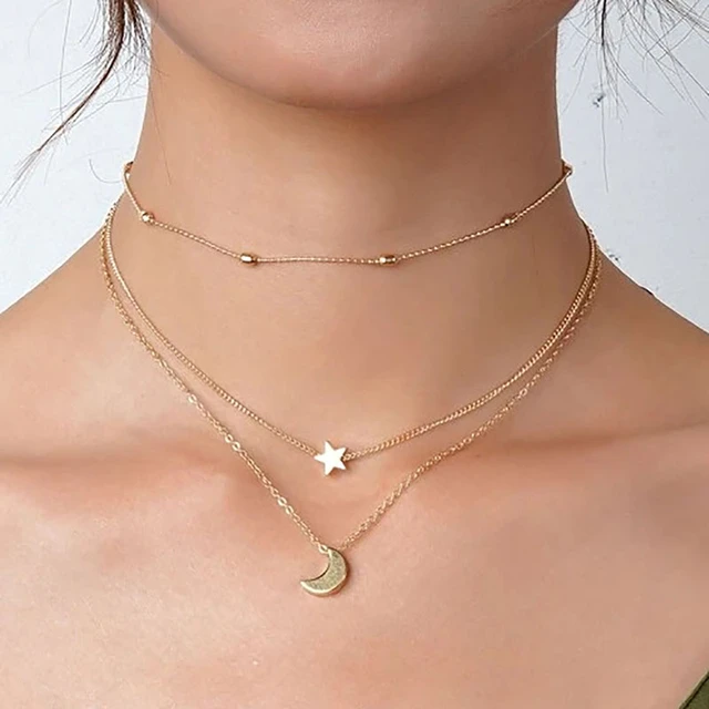 Gold Necklace Girls Simple, Moon Pendant Necklace Simple