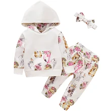 Г., осенне-зимний комплект одежды с цветочным рисунком для маленьких девочек, хлопковая толстовка с длинными рукавами+ штаны, комплект одежды для новорожденных девочек, милый костюм, D20