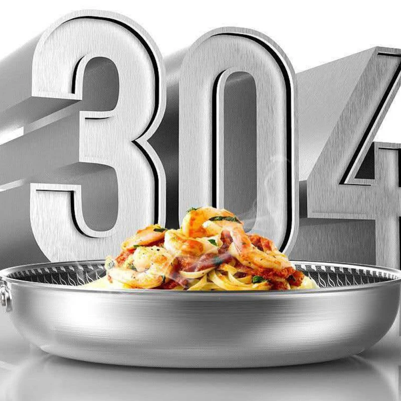 New Household Non-stick Pan Honeycomb 304 Stainless Steel Frying Pan Without Oil Smoke Frying Pan Wok Without Phosphorus