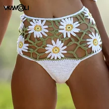 Vkamoli крючком цветок Высокая талия бикини шорты хлопок купальные плавки отдельная Женская пляжная одежда пикантное бикини