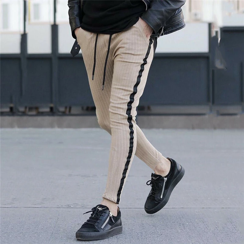 fashion mens stripe slim pencil pants