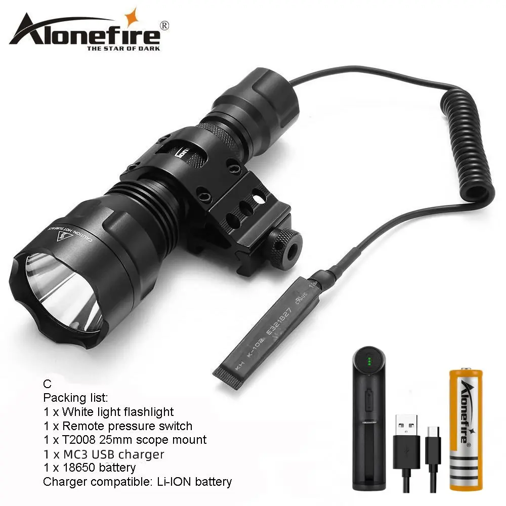 AloneFire C8 CREE XML T6 L2 U3 светодиодный тактический флэш-светильник фонарь Zaklamp 20 мм крепление для страйкбола прицел ружья светильник 18650 батарея - Испускаемый цвет: led flashlight C