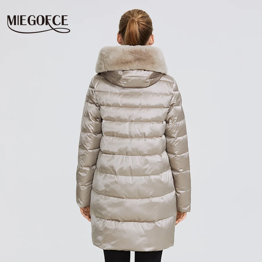 Goede Miegofce 2019 Winter Vrouwen Collection Vrouwen Warme Jas Jas Winter Winddicht Stand Up Kraag Met Kap En konijnenbont Parka