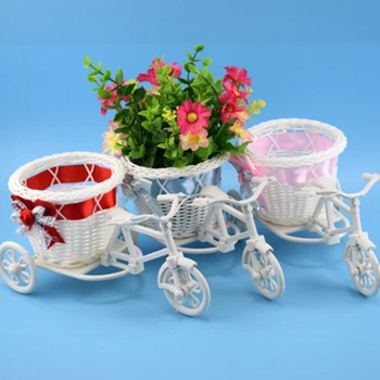 

Modern Rattan Tricycle Bike Basket Garden Wedding Party Office Table Vase Storage Home Decoration Bedroom Vase Flower Decor Tool