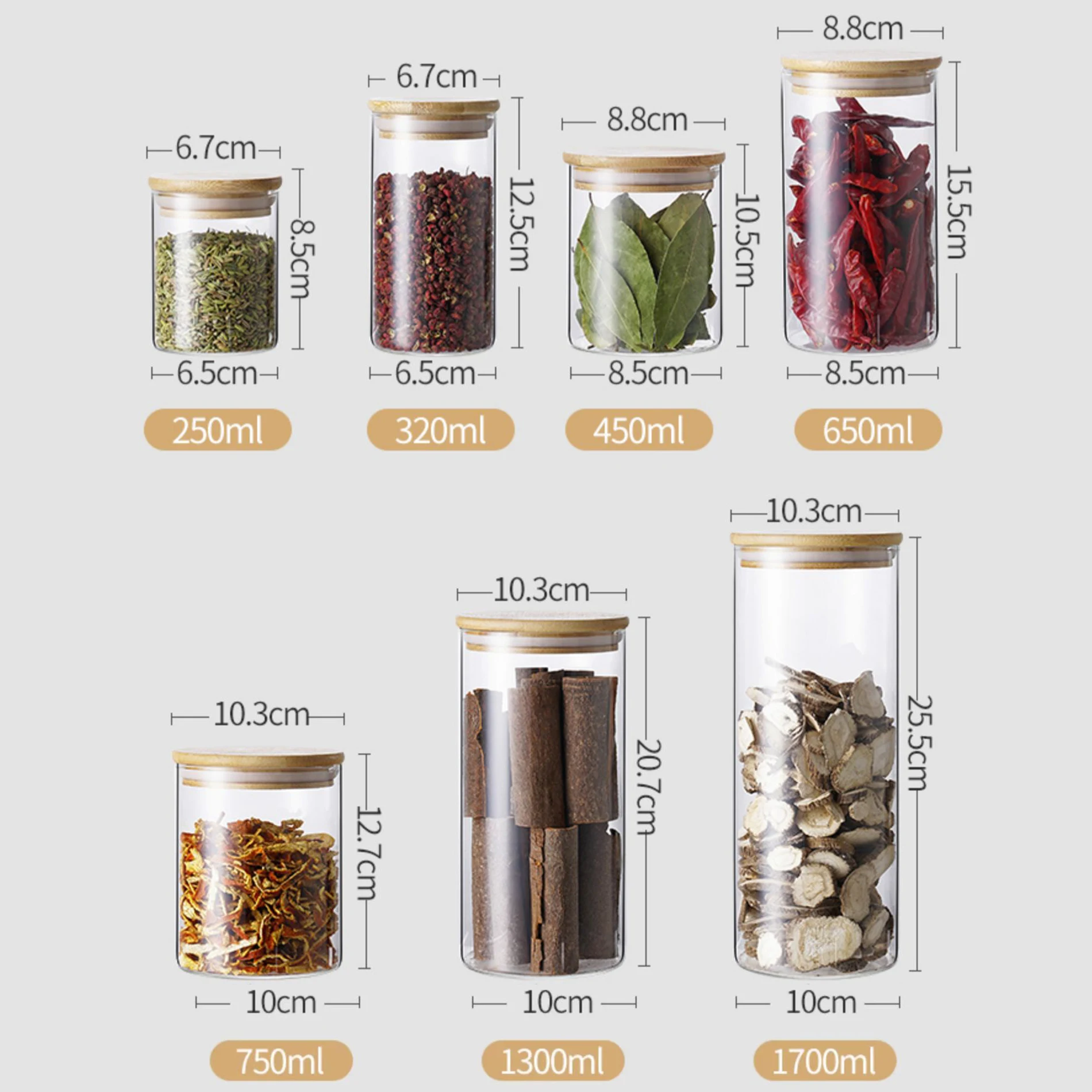 Glass Food Storage Containers Set,Airtight Food Jars with Bamboo Wooden Lids  Kitchen Canisters For Sugar Candy Cookie 2