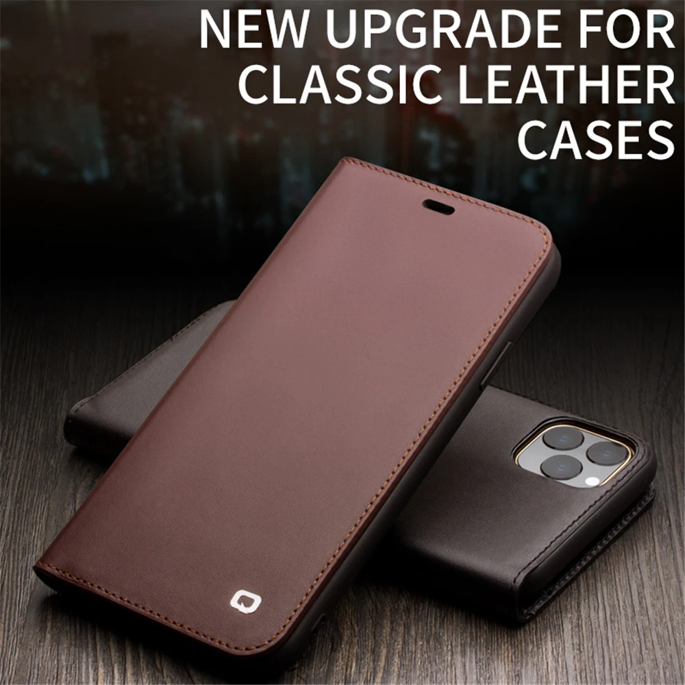 QIALINO Luxury Genuine Leather Phone Case for Apple iPhone 11 Pure Handmade Flip Case with Card Slots for iPhone 11 Pro Max