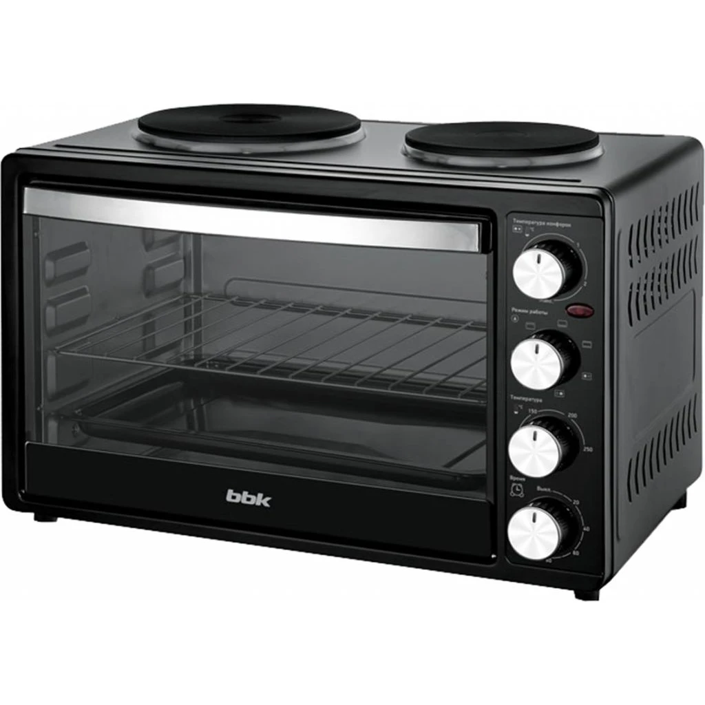 Мини-печь BBK OE3071M-2P (конфорки дисковые 1000+600Вт, объем камеры 30л; гриль; 100-250C; таймер; эмалированный противе