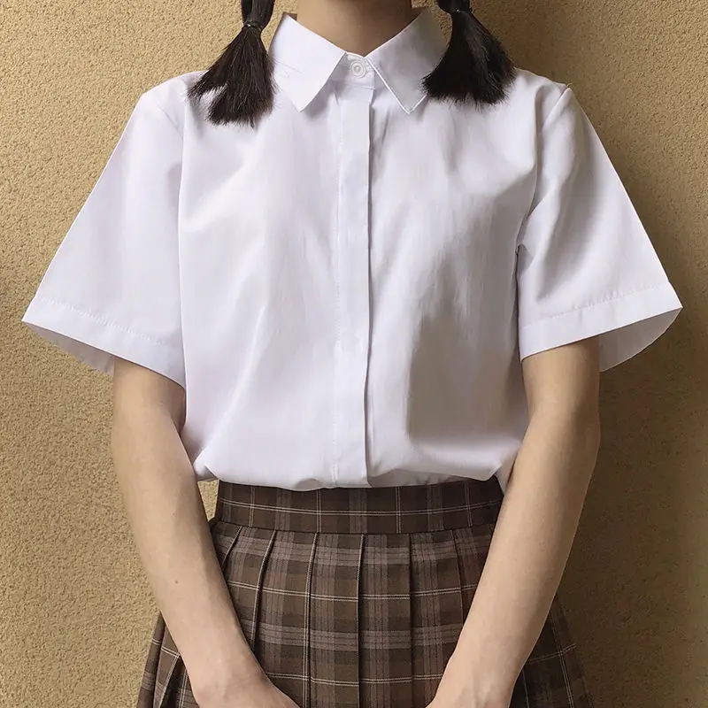 JK-Blusa de verano de manga corta con lazo para Blanco sólido, camisa coreana japonesa de Estilo Dulce con solapa