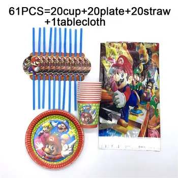 

61pcs Mario Party Set Supplies Decorations Cups Plates Tablecloth Straw Mario Bros Birthday Party Supplies Decorations for Kids