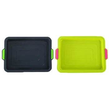 

2x Square Silicone Baking Tray Mold Pan Cake Mold DIY Bakeware Bread Mould Green & Dark Grey