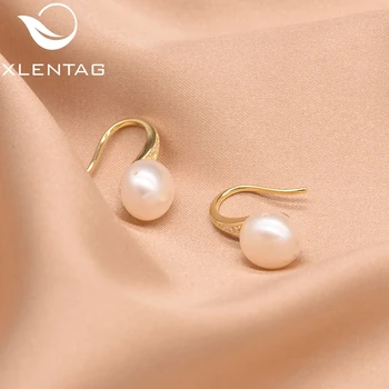 

XlentAg Natural Fresh Water White Pearl Stud Earrings For Women Genuine Minimalist Luxury Jewelry Kolczyki Srebrne 925 GE0861