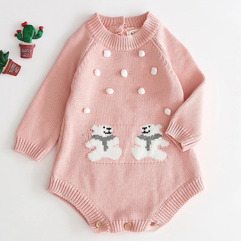 Toddler Boy Romper Sweater Jumpsuit Knitted Baby Clothes Newborn Autumn Winter Baby Romper Pompom Cotton Baby Girl Romper