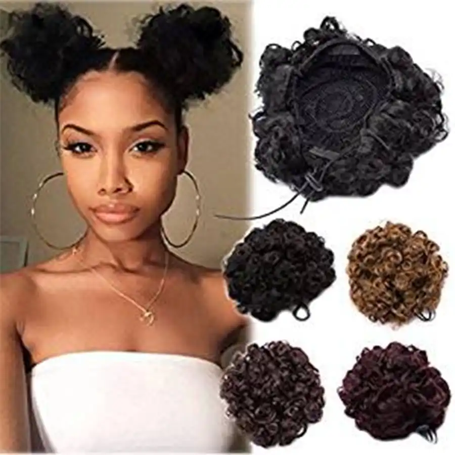 Weilai African Hair Bun Ponytail Drawstring Synthetic African Kink