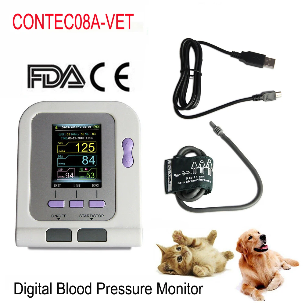 08A-VET Portable Veterinary Blood Pressure Monitor Digital Animal Electronic Sphygmomanomete PR Pulse Tester 6-11cm Cuff CE FDA