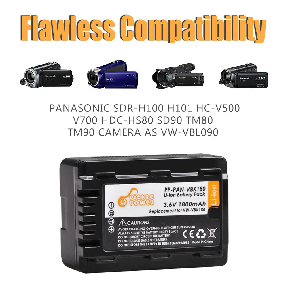 Bateria + Carregador para Panasonic V100k Hdc-hs60 Sd60 Hs60k Sd66 Hs80 Sd80 Hs80k Sdr-h85 Tm45. Lcd Hc-v10k Vbk180 Vw-vbk180 V100 - Image 3