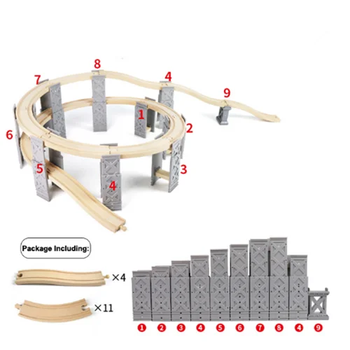Enhanced Wooden Train Tracks Set with Bridge Piers - Educational Toy Gift