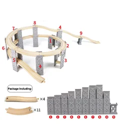 Enhanced Wooden Train Tracks Set with Bridge Piers - Educational Toy Gift (Bracket Rail)