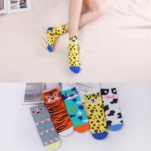 5 пар женских носков милые хлопковые носки с героями мультфильмов Женские повседневные милые носки с рисунками животных, коровы, тигра, совы, леопарда забавные носки