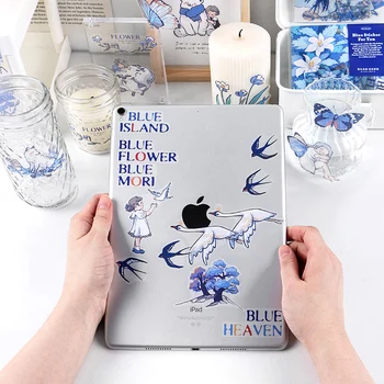 

Yoofun Transparent PET Blue Series Island Stickers Flower Polar Bear Penguin Swan Forest for Bullet Journaling Scrapbooking Deco