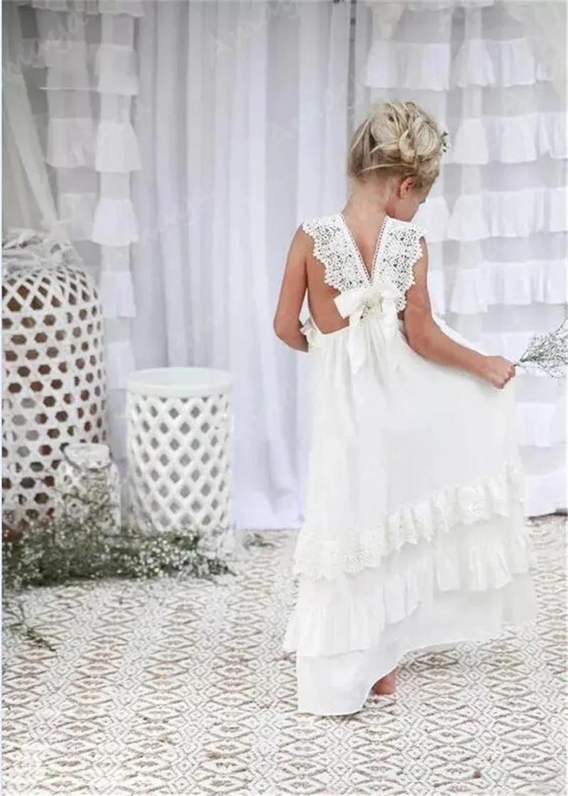 Amaya Boho Long Flower Girls Dresses For Weddings V Neck Lace Applique A  Line Special Occasion Communion Birthday Gowns - AliExpress
