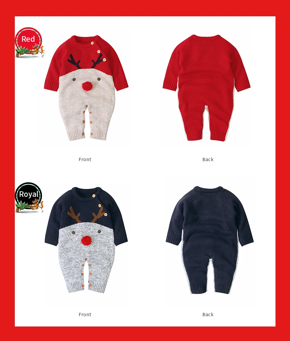 Рождественские боди с рисунком оленя для малышей; вязаные комбинезоны для малышей; новогодний костюм для маленьких девочек; детские комбинезоны; одежда