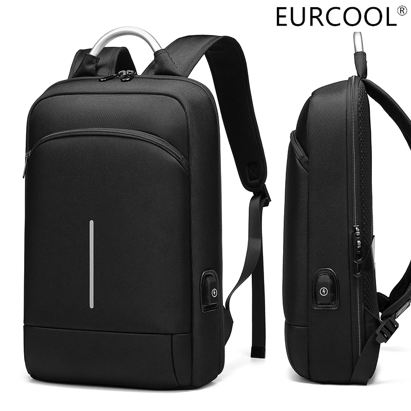 

EURCOOL Thin Business Laptop Backpack15.6-Inch Office Work Men's Backpack Unisex Black Slim Backpack Super Light Package