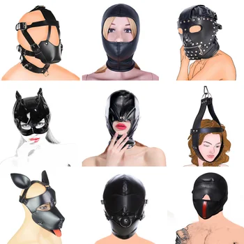 SM Leather Padded Hood Blindfold,Head Harness Mask Gag,Fetish Slave BDSM Bondage Gimp,Erotic Sex Toys,Couples Cosplay Party Mask 1