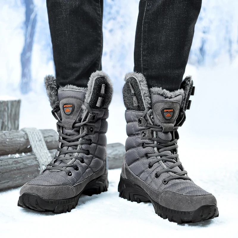 Men Winter Snow Boots Waterproof Leather High Top