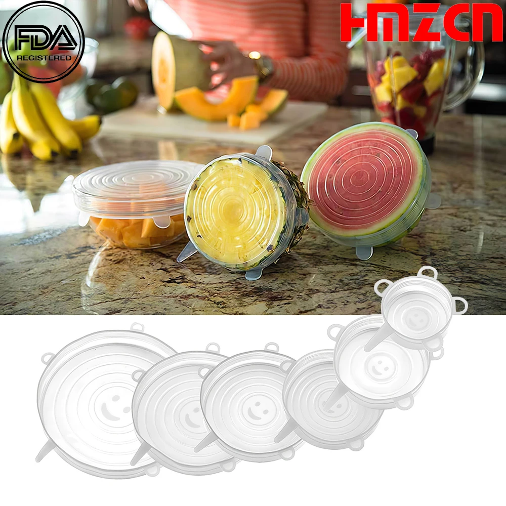 

6 Pcs/Set Food Silicone Cover Cap Universal Silicone Lids For Cookware Bowl Reusable Stretch Lids Kitchen Accessories