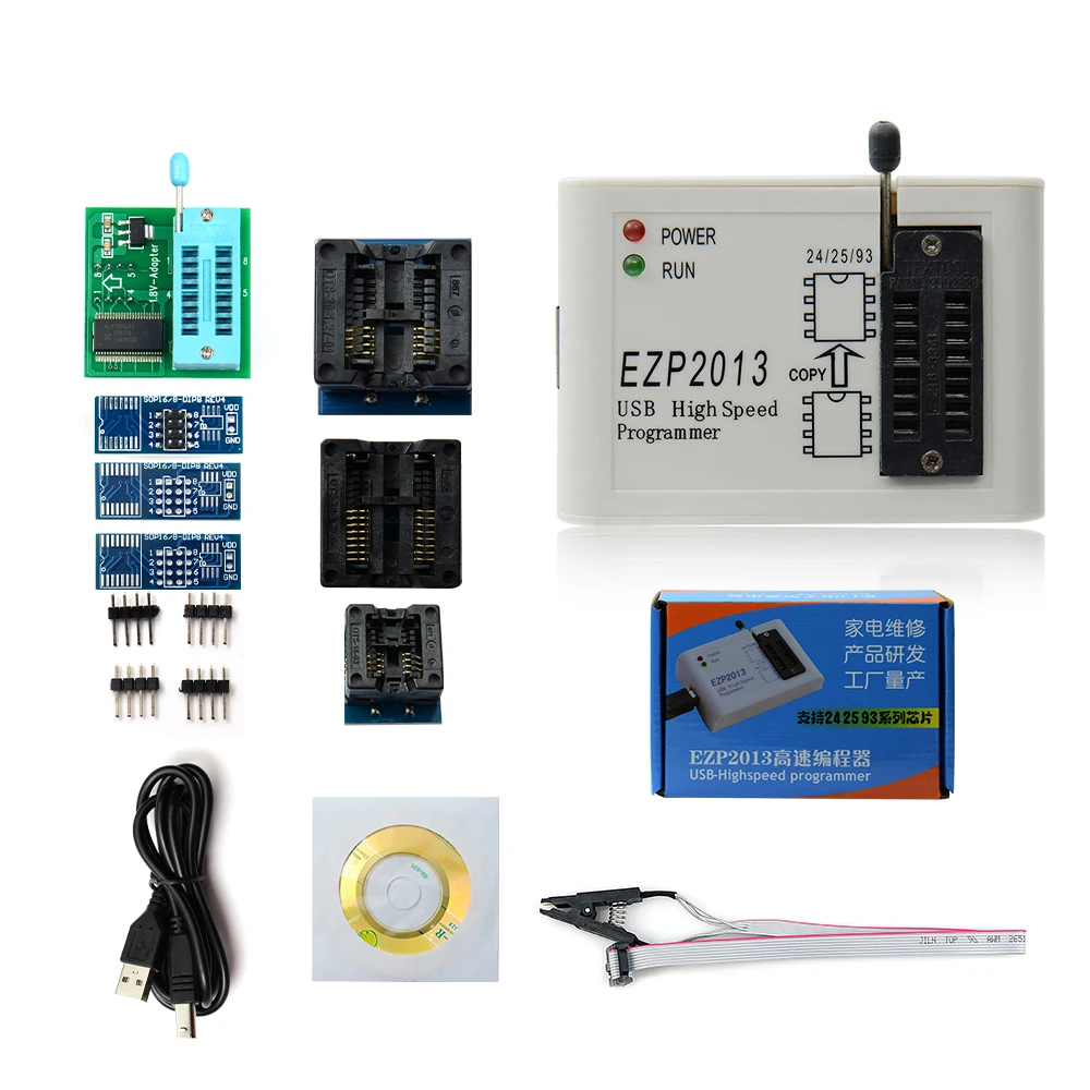 EZP2019 программатор с 12 разъемами высокоскоростной USB программатор EZP поддержка win7 и 8 24 25 93 EEPROM 25 флэш-чип биос - Цвет: EZP2019 wt 8adapter