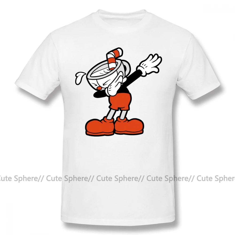 Cuphead футболка Cuphead Dab футболка Милая Мужская футболка хлопковая Пляжная футболка с коротким рукавом большого размера с принтом - Цвет: White