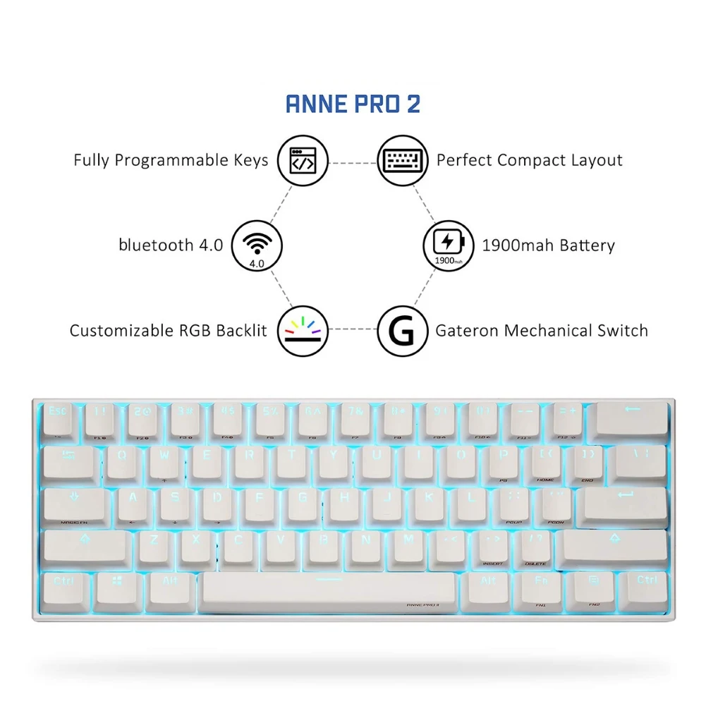ANNE Pro2 RGB Color Backlight Wireless Bluetooth Mechanical Gaming Keyboard