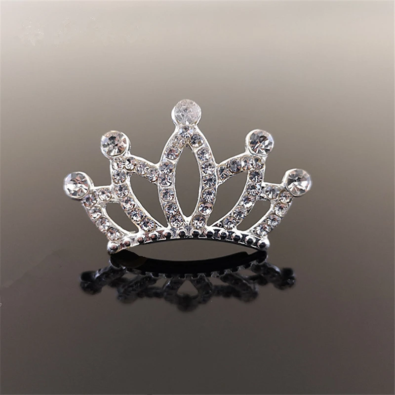 5PCS Silver Children's Crown Tiara Diy Alloy Accessories Shining Rhinestone Buckle Hair |