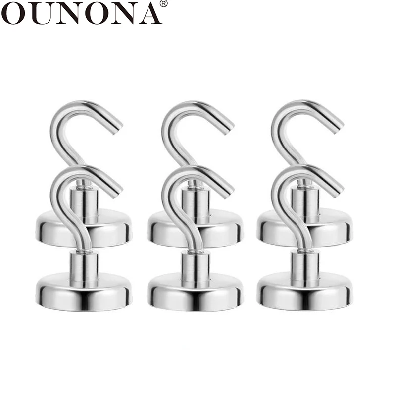 

OUNONA 6 Pcs Magnetic Hooks Powerful Heavy Duty Neodymium Magnet Hanger Strong Magnetic Cup Hanging Hangers Key Coat Wall Hook
