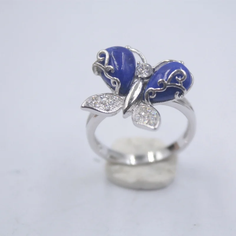 Женское кольцо из серебра 925 пробы с надписью Lapis Lazuli Perfect Butterfly 15 мм Кольца  | Отзывы и видеообзор