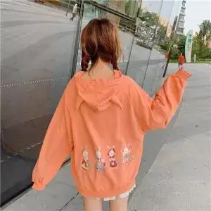 Толстовки с принтом кролика, женские толстовки harajuku с милыми ушками, забавные хип-хоп зимние топы, кавайные желтые японские худи, уличная одежда для женщин - Цвет: 2