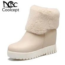 Coolcept/женские ботинки до середины икры, 5 цветов зимняя женская обувь на толстом меху модные полусапожки на платформе с внутренним каблуком Размеры 33-43