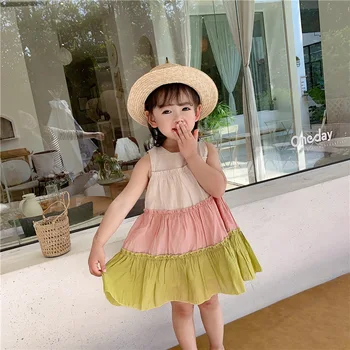 

2020 New Stylish Baby Girls Ruffles Patchwork Dress Summer Kids Girls Dresses 1-6 Years