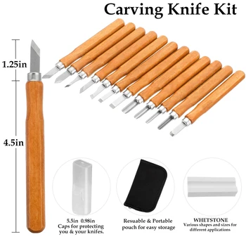 

12Pcs Wood Carving Set Wood Carving Tool for DIY Carving Sculpture Wax Carving with Whetstone and Storage Bag