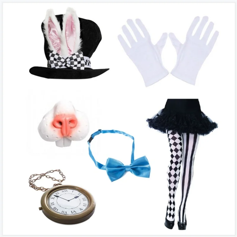 Funny Party Decoration Props Rabbit Ears Hat Pocket Watch Bow Tie Nose Set Easter Halloween Masquerade Performance Cosplay | Тематическая