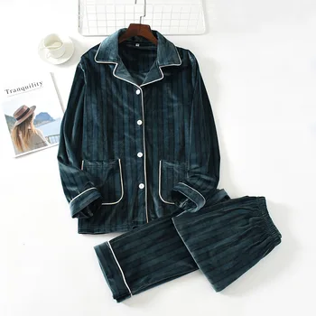 

Coral Fleece 2PCS Shirt&Pants Lovers Pajamas Suit Sleepwear Casual Nightwear Winter Warm UnisexPyjamas Soft Intimate Lingerie