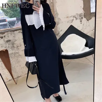 

2020 New Pattern high quality Autumn Long Sleeve Round Collar Fold Design Niche Temperament Bouffancy Dress Y252